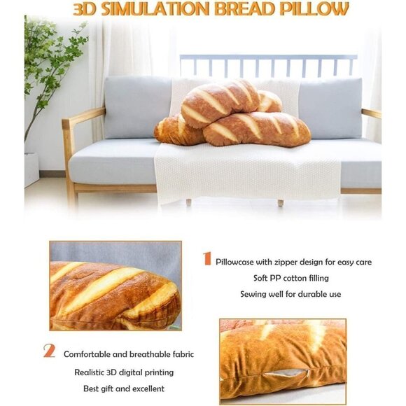 40 in 3D Simulation Bread Shape Soft Pillow Stuffed Toy  for Kids - Picture 4 of 6